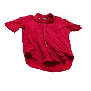 Ralph Lauren Mens Red Cotton Short Sleeve Button Down Shirt Sz L